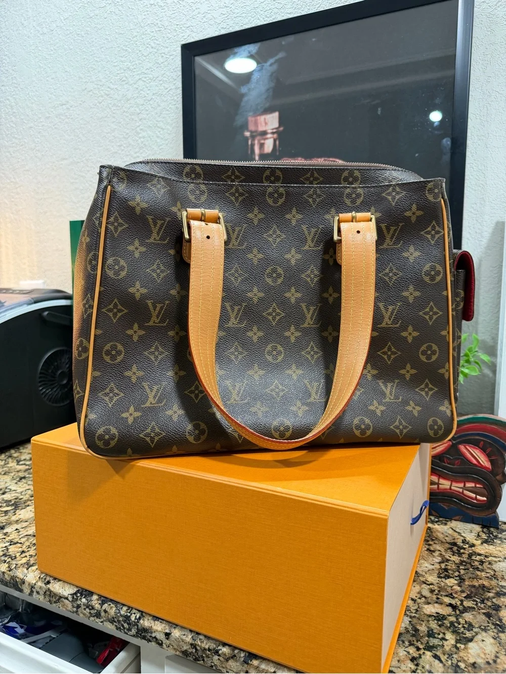 Louis Vuitton Monogram Canvas Messenger Bag with Vachetta Trim and Red Interior